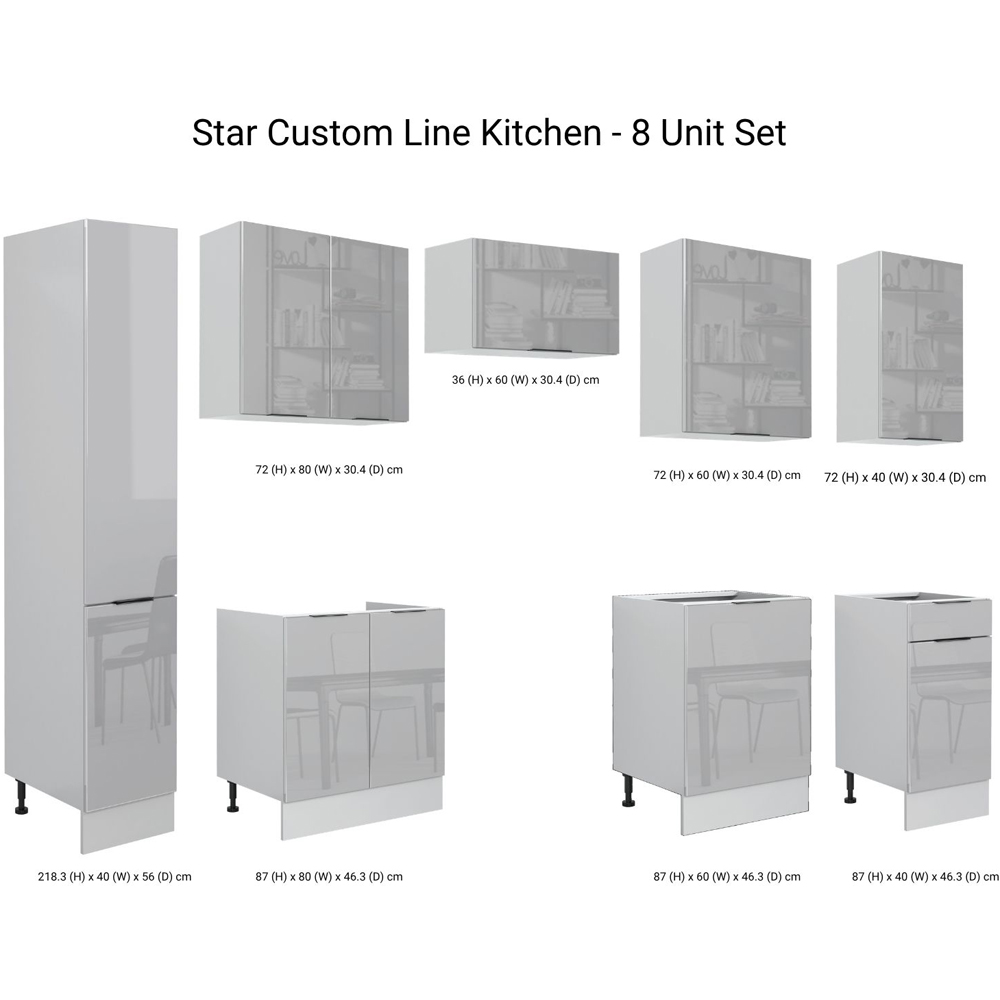 Impact Furniture Star Light Grey Gloss Kitchen Cabinet Unit Set of 8 Image 8