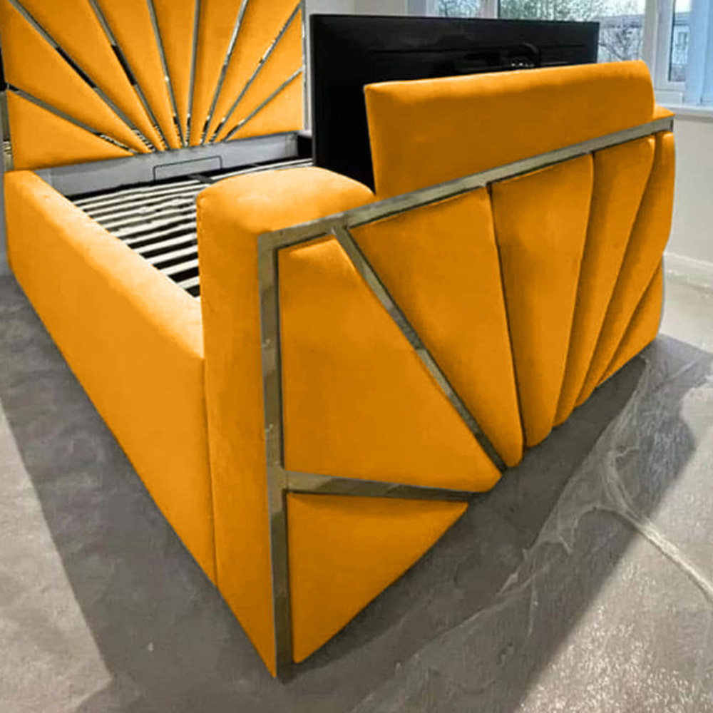 Eleganza Home Leniva Double Mustard Plush TV Bed Frame with Headboard and Footboard Image 2