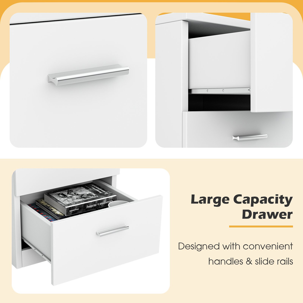 Costway 3 Drawer White Bedside Table Image 6