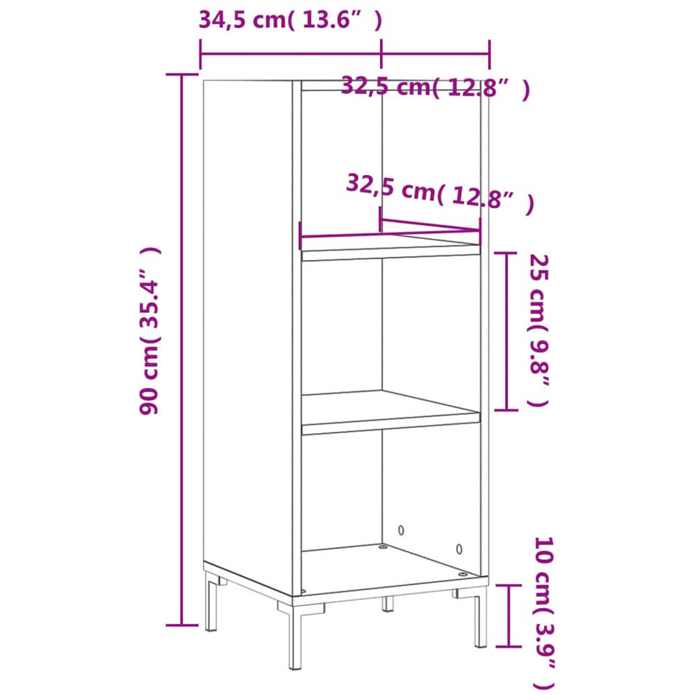 vidaXL 3 Shelf White Sideboard Image 9