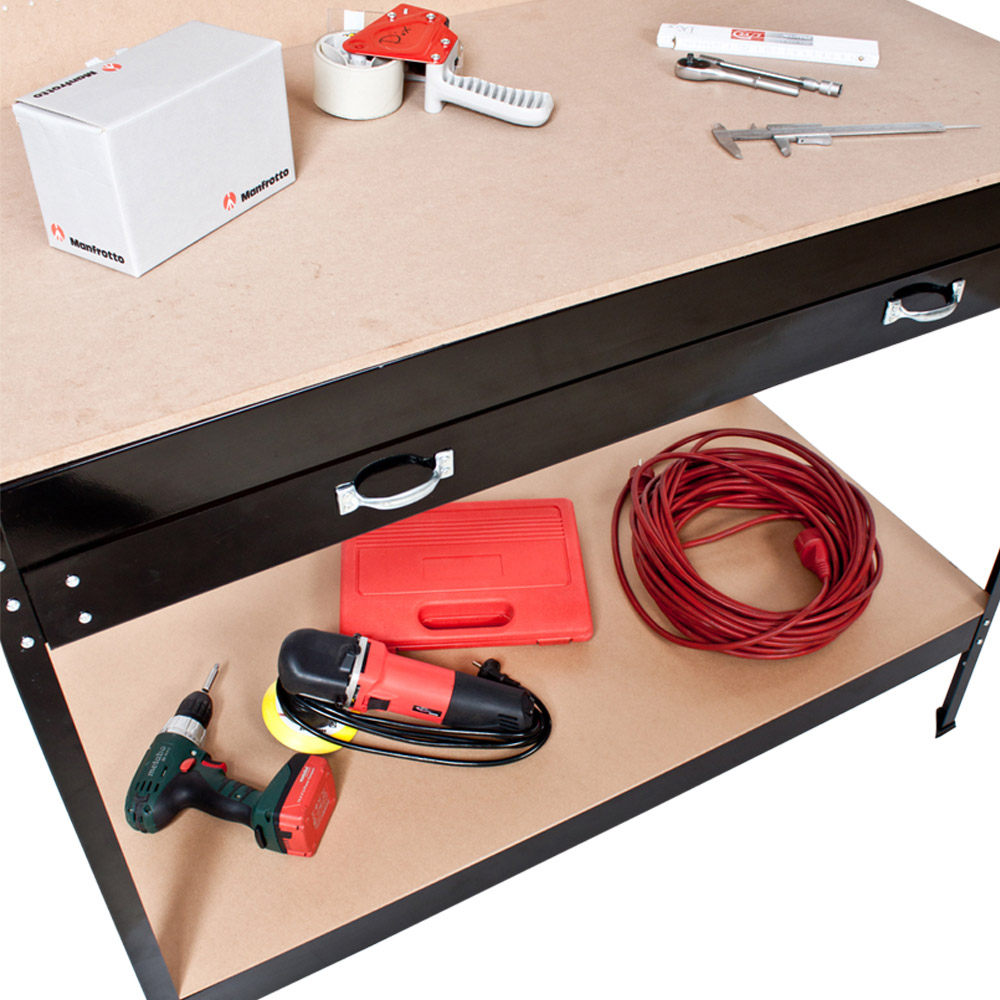 tectake 2 Shelf Single Drawer Black Workbench with Pegboard Image 5