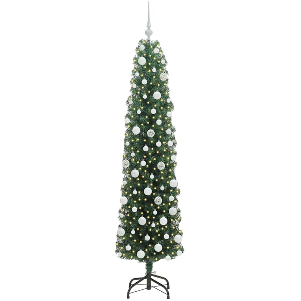 vidaXL Green Artificial Christmas Tree with LEDs White Decoration Ornaments 6ft Image 1