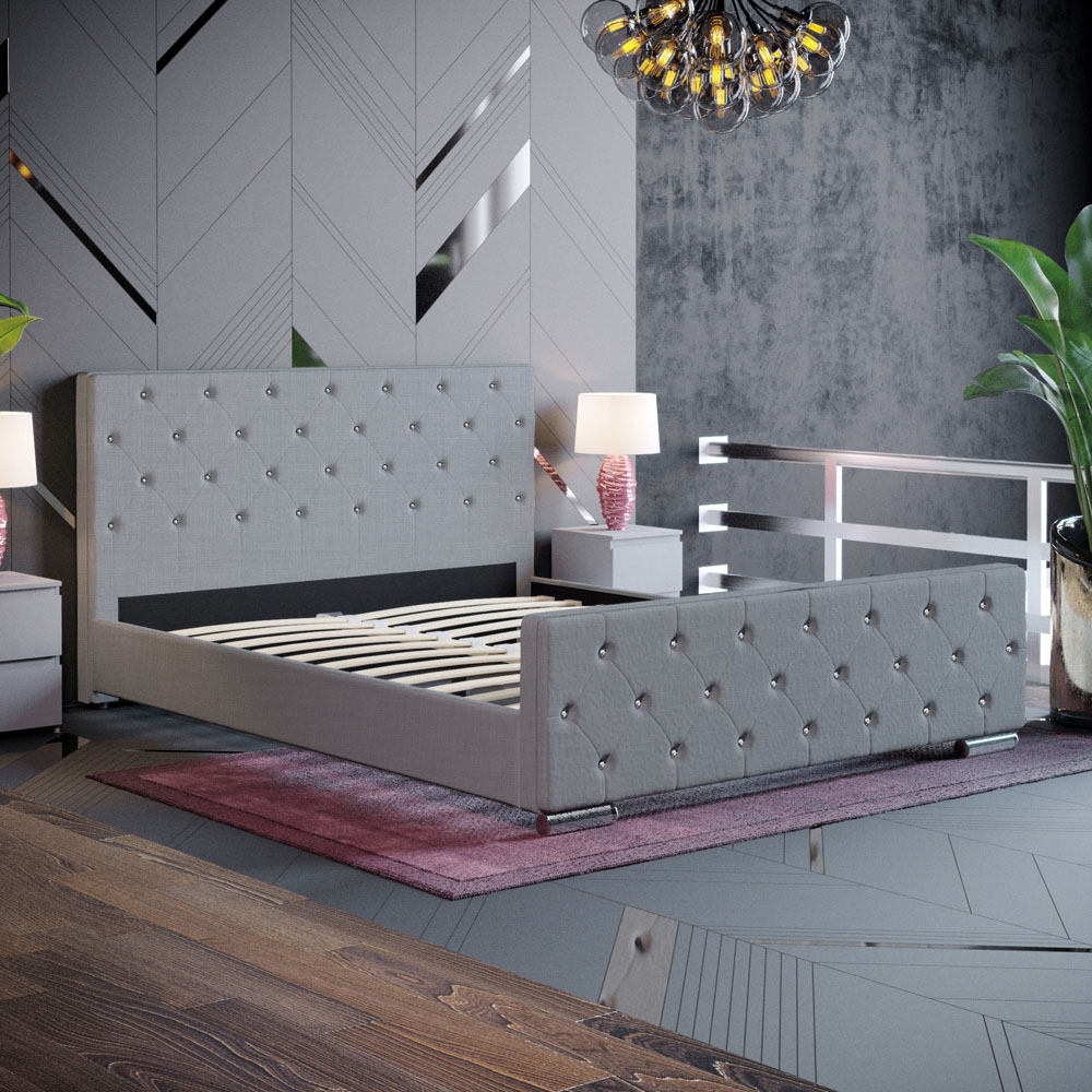Vida Designs Arabella King Size Light Grey Linen Bed Frame Image 8