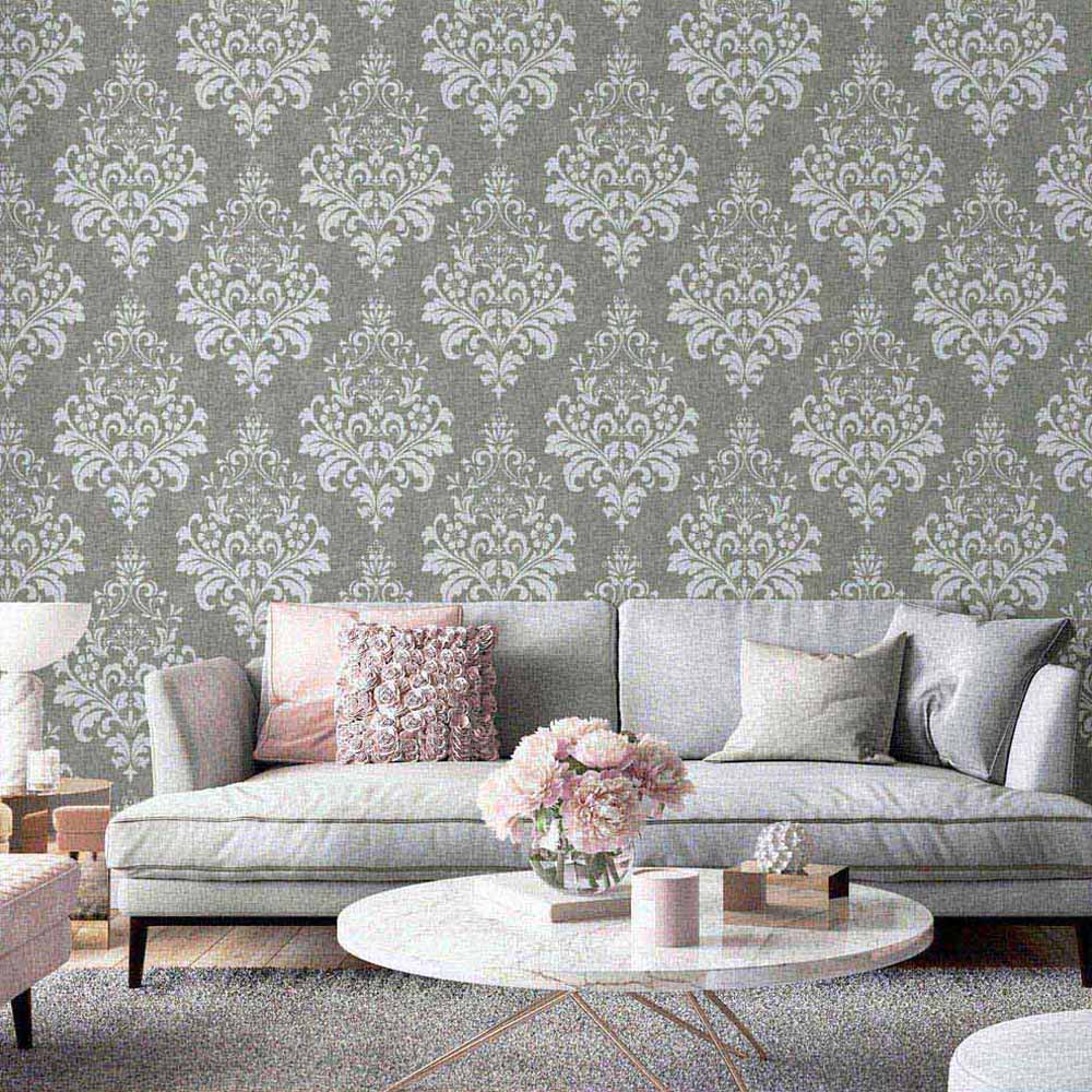 Arthouse Baroque Damask Grey and White Wallpaper Image 4