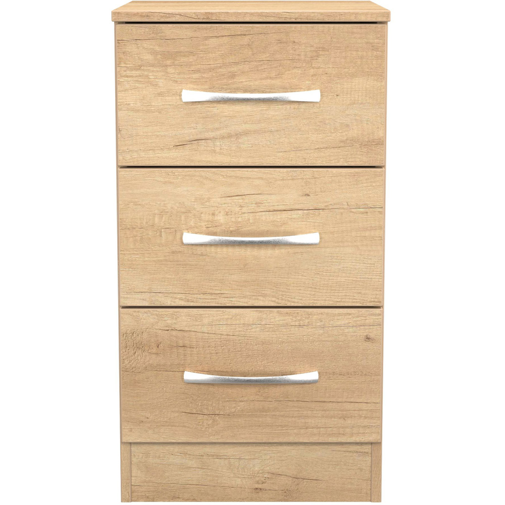 Crowndale Avon 3 Drawer Nebraska Oak Bedside Cabinet Ready Assembled Image 2