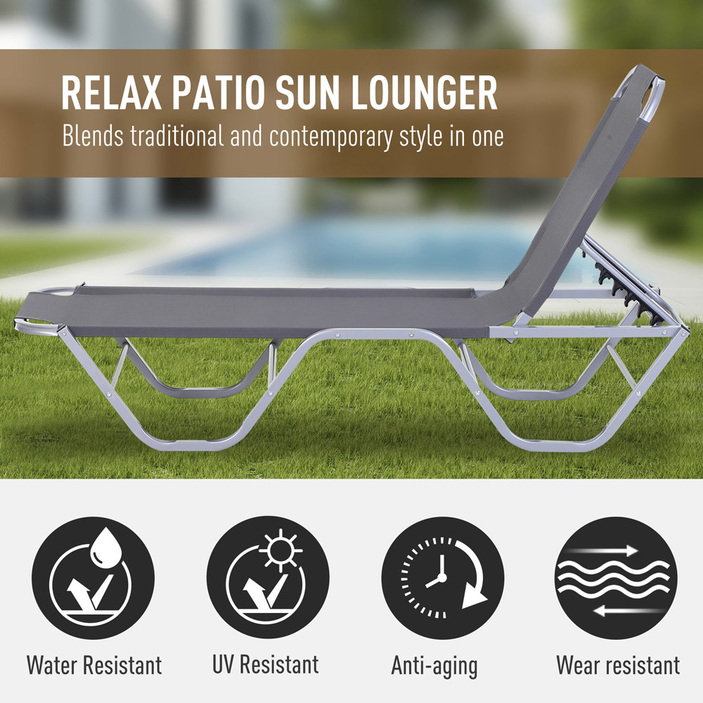 Outsunny Silver 5 Level Adjustable Sun Lounger Image 5