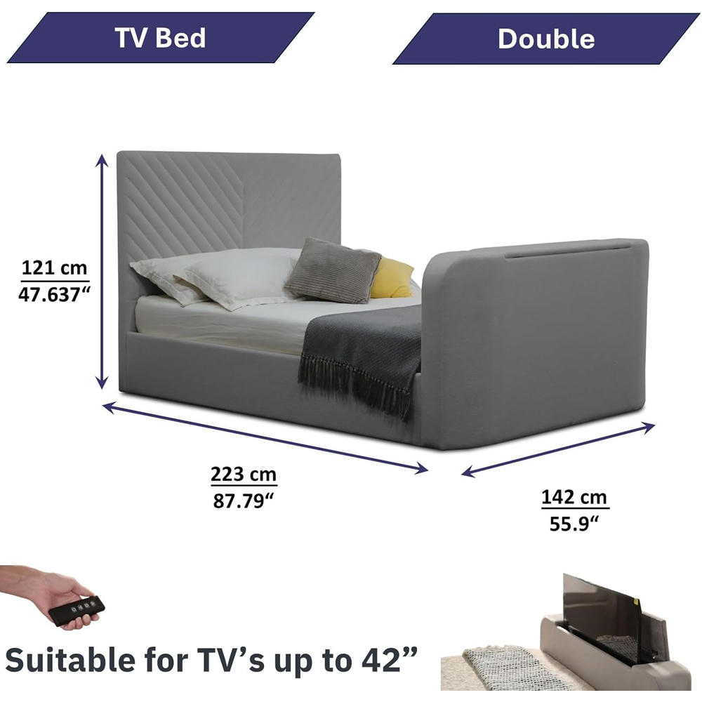 Home Treats Double Grey Velvet Ottoman TV Bed Image 9