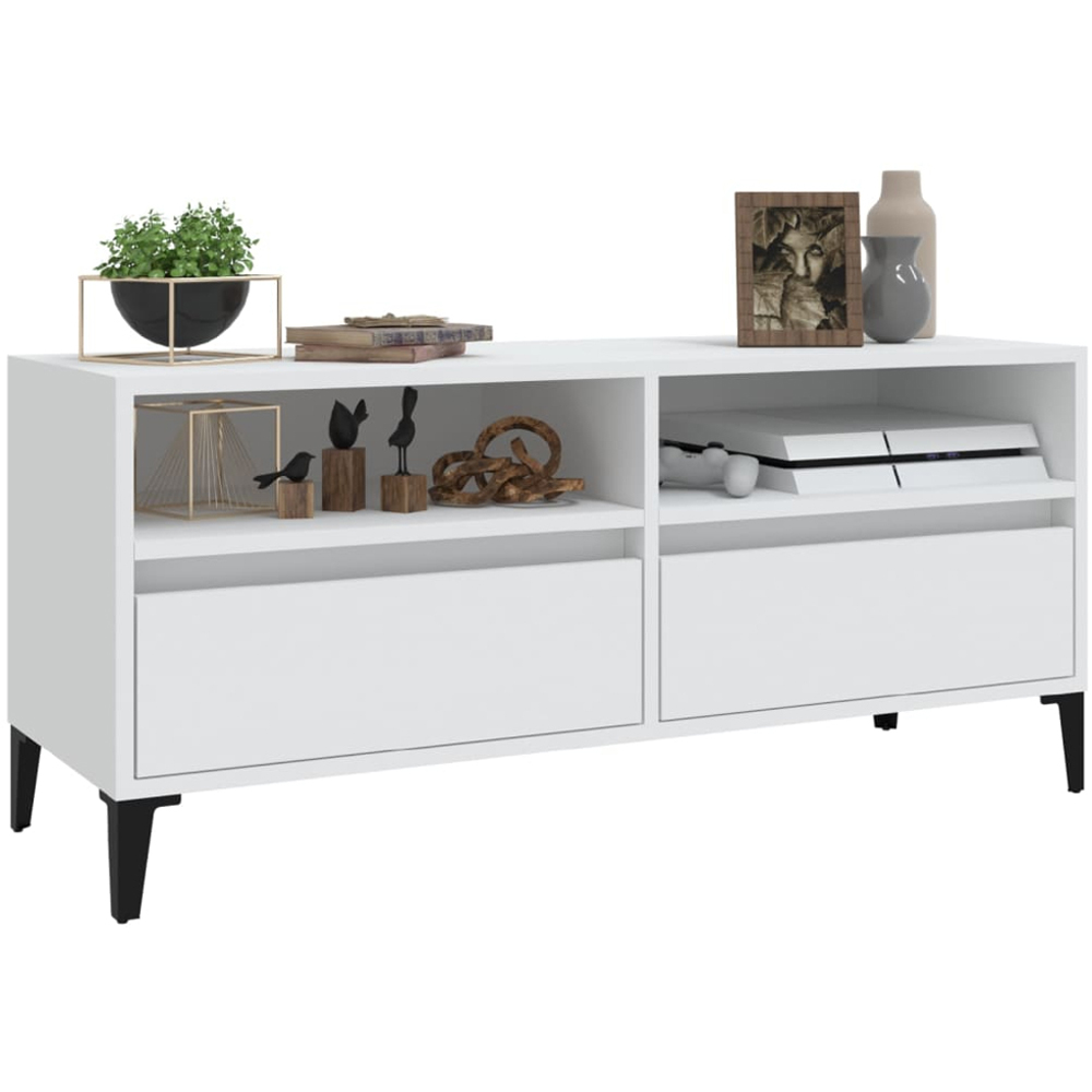 vidaXL 2 Drawer 2 Shelf White TV Cabinet Image 3