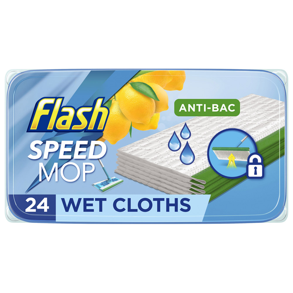 Flash Lemon Speedmop Wet Cloths Antibacterial Refill Replacement Pads 24 Pack Image 1