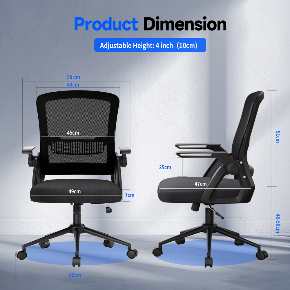 Rattrix Black Swivel Computer Chair with Flip-Up Armrest and Lumbar Support Image 9