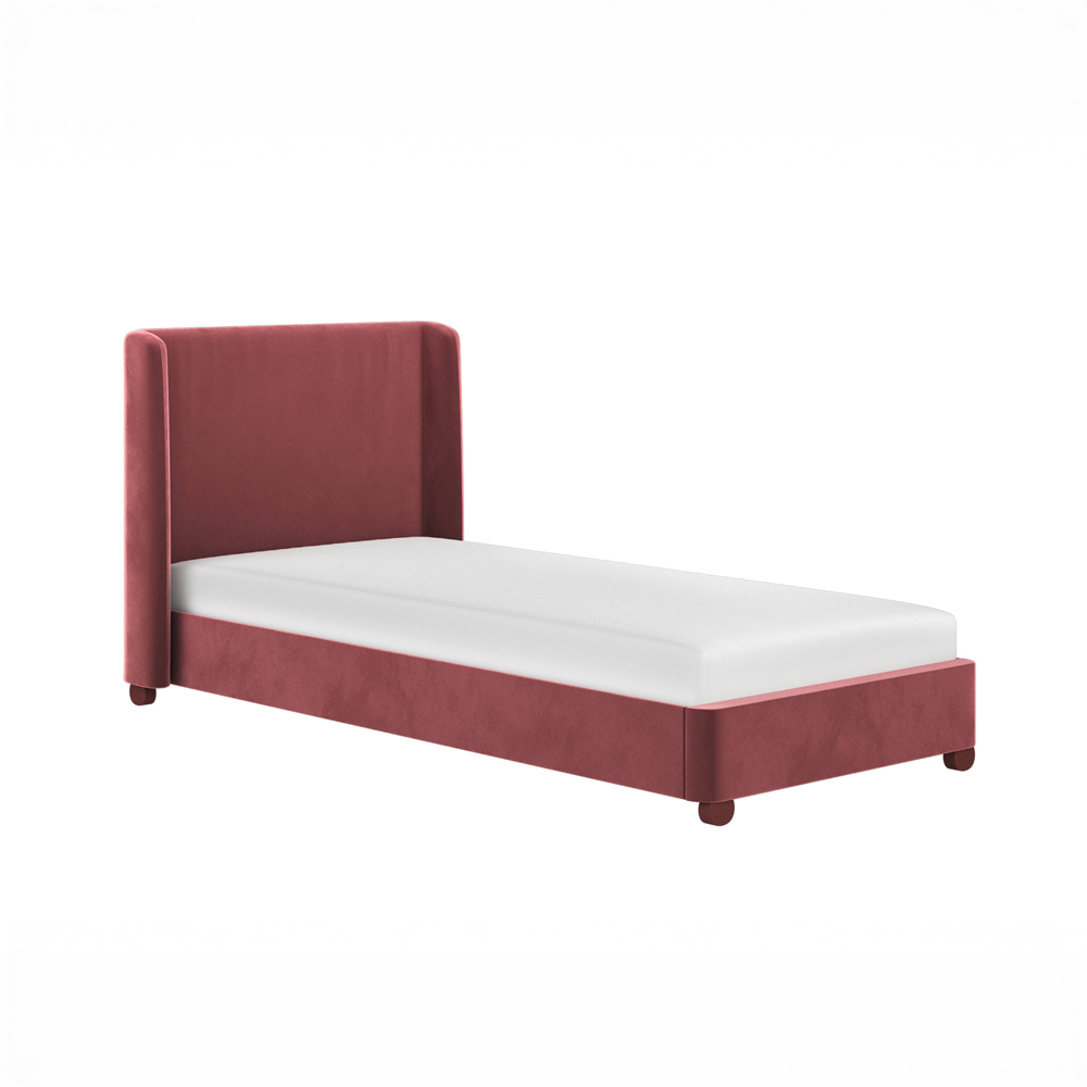 Flair Alma Single Pink Velvet Bed Frame with Winged Headboard Image 3