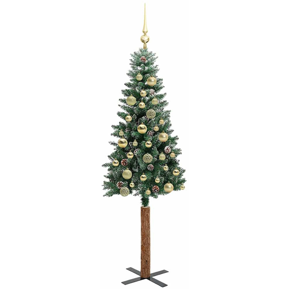 vidaXL Green Snow Flocked Artificial Christmas Tree with Pinecones LEDs Gold Ornaments 5ft Image 4