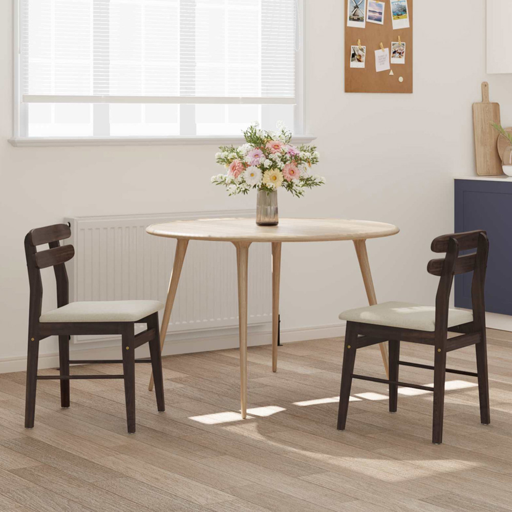 vidaXL Set of 2 Light Brown Rubberwood Rectilinear Vintage Dining Chairs Image 1