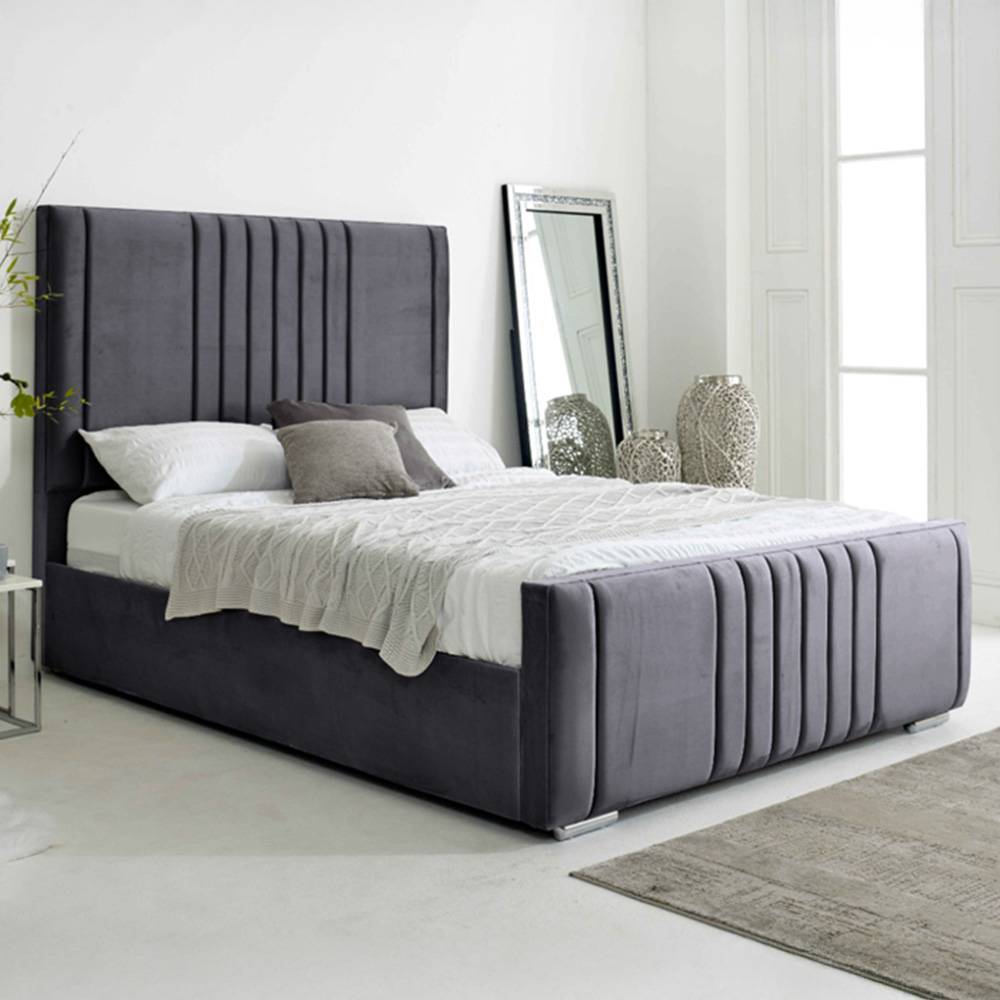 Eleganza Home Willard Double Steel Plush Velvet Bed Frame with Headboard Image 1