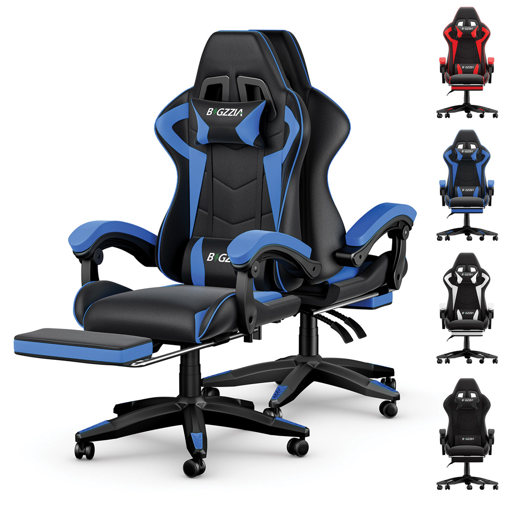 Rattrix Blue Height Adjustable Gaming Chair with Footrest and Lumbar Cushion Image 2