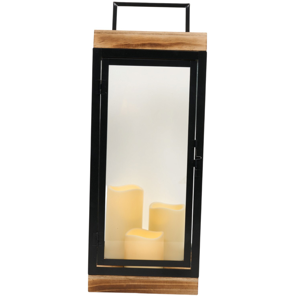 Black Wood Triple LED Candle Lantern Image 4
