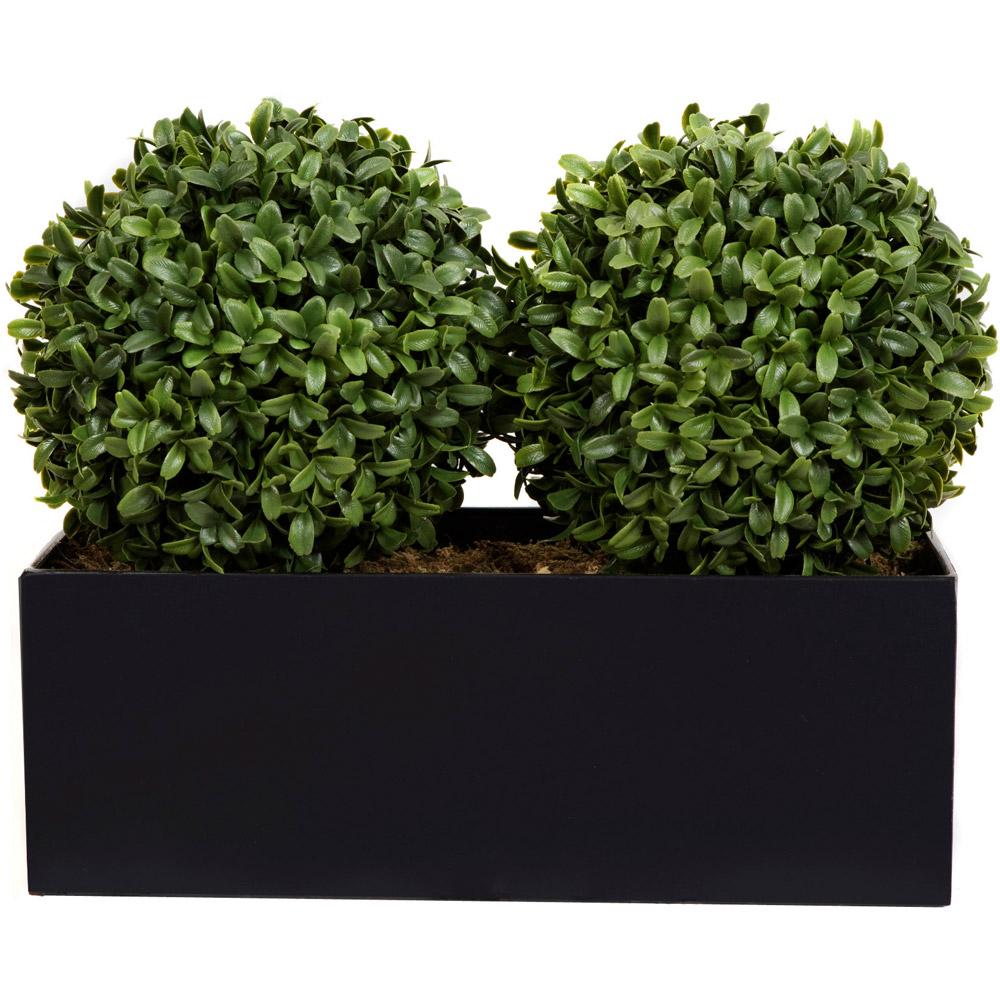 GreenBrokers Artificial Boxwood Double Bay Ball in Black Straight Window Box 35cm Image 2