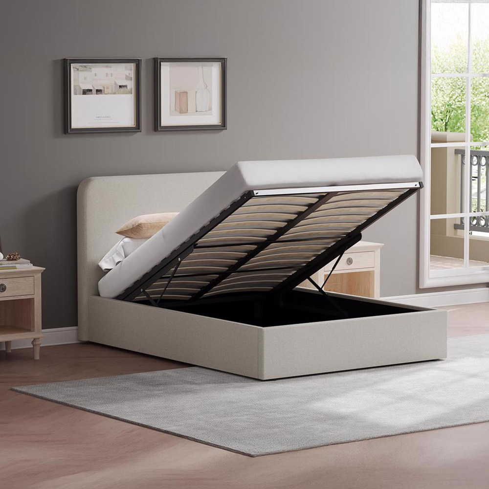 FWStyle King Size Beige Linen Upholstered Lift-Up Ottoman Bed Frame Image 7