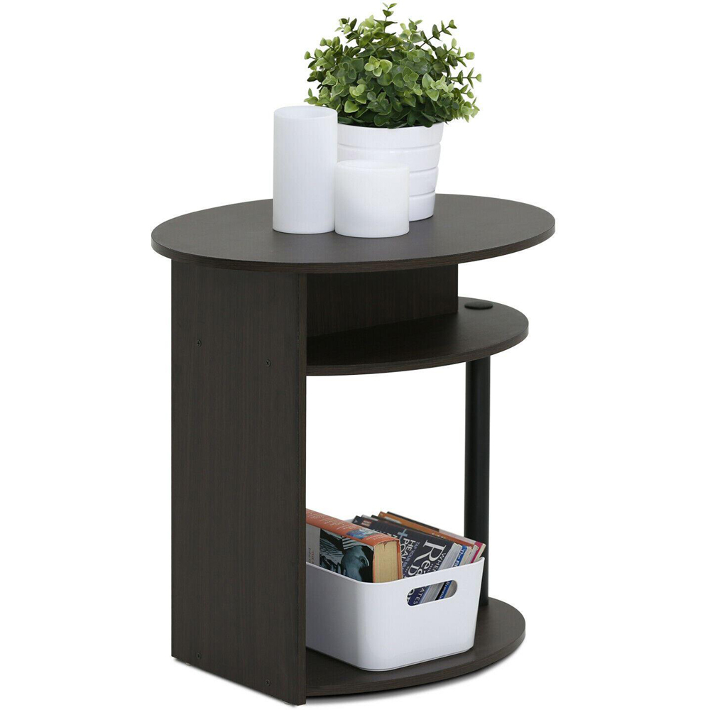 Walplus Jaya 2 Shelf Walnut Simple Design Oval End Table Image 4