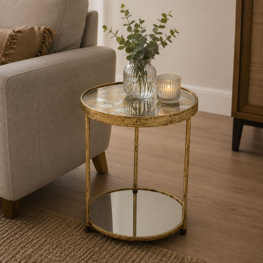 Premier Housewares Gold Butterfly Side Table with Foil Coated Top and Mirrored Bottom Image 3