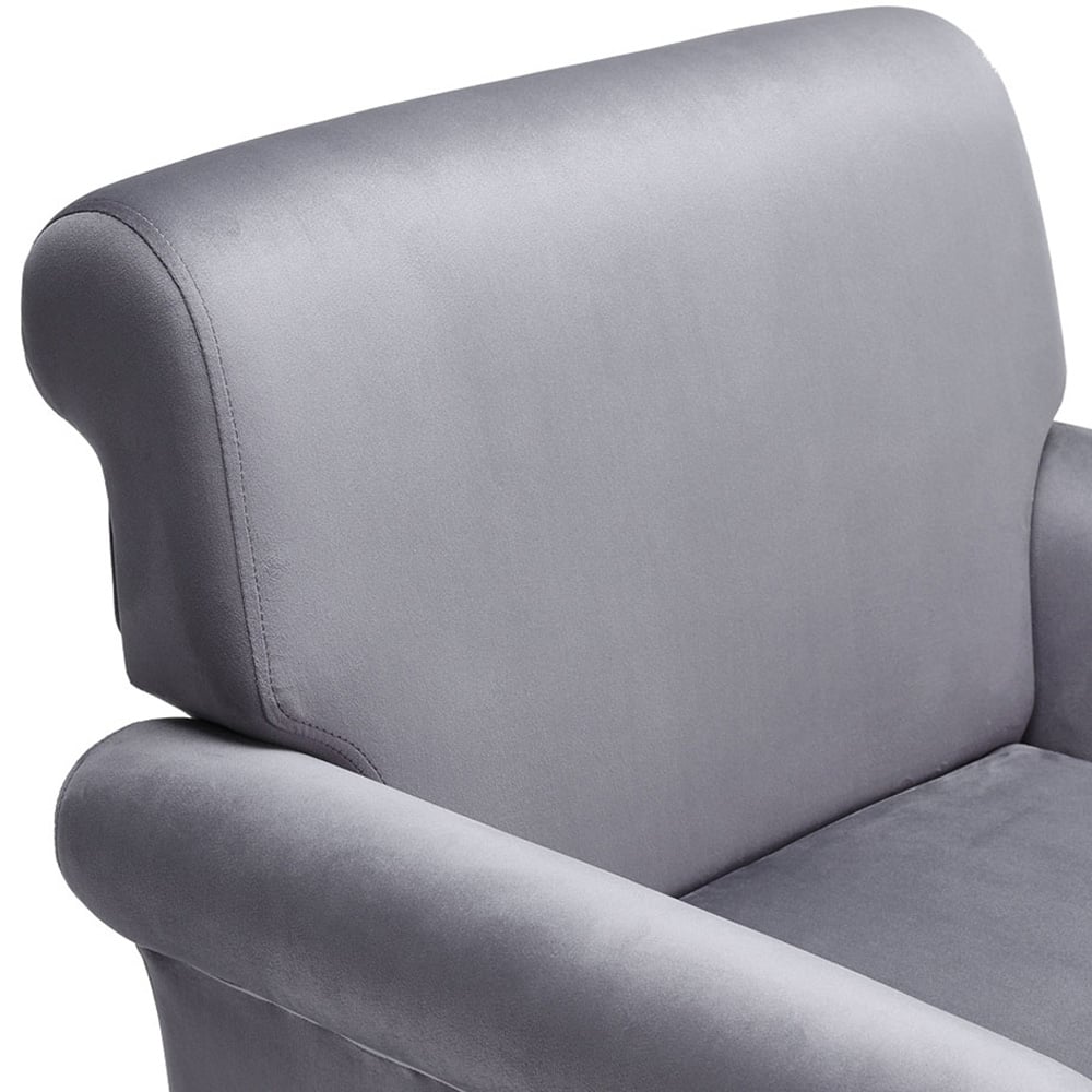 Living and Home Grey Contemporary Velvet Armchair Image 3