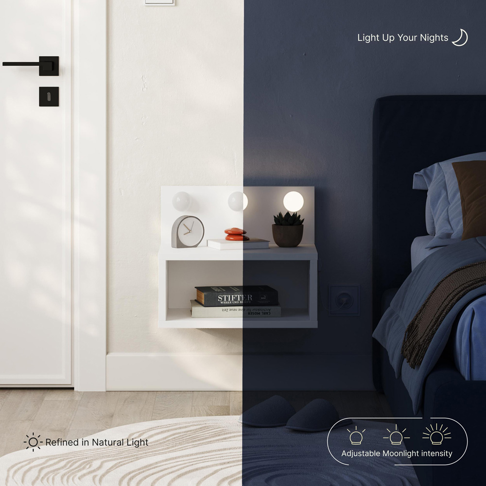 Decortie Treo 2 Shelf White LED Wall-Mounted Bedside Table Image 5
