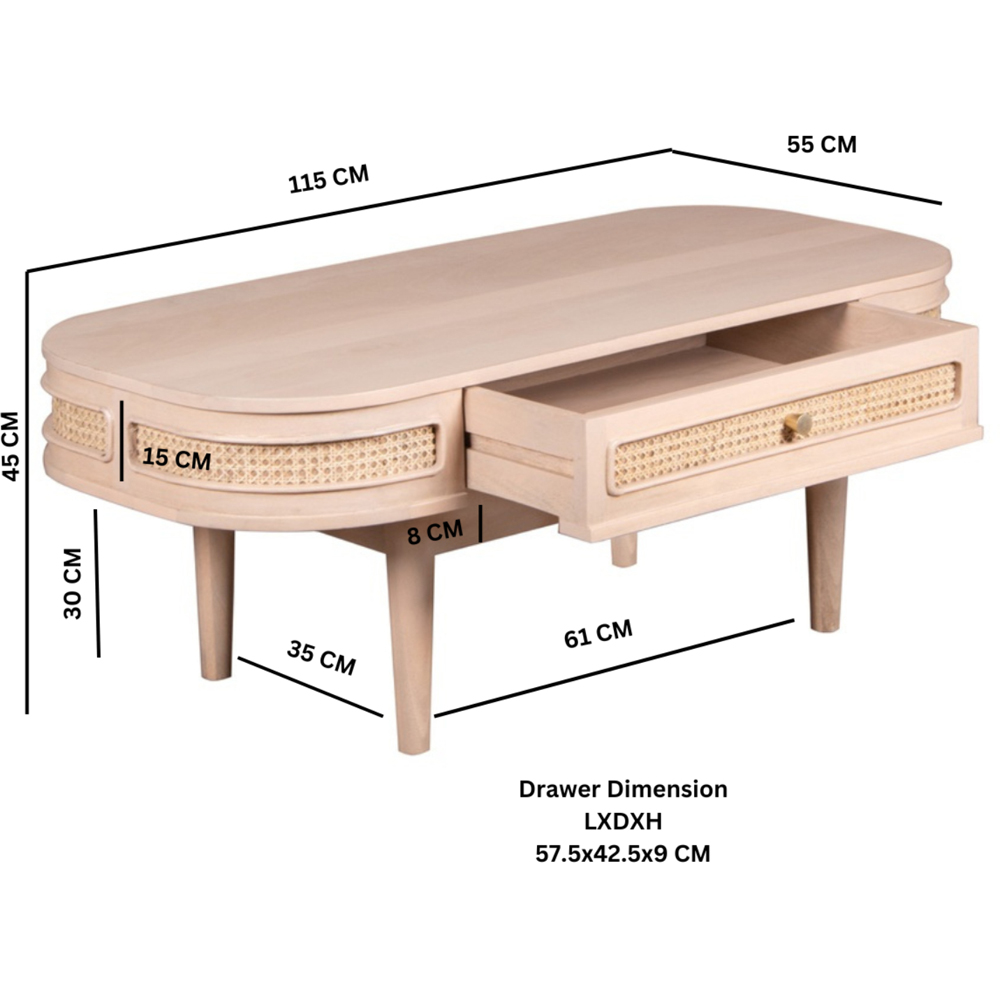 Brooklyn Valencia Single Drawer Cane and Mango Wood Coffee Table Image 7