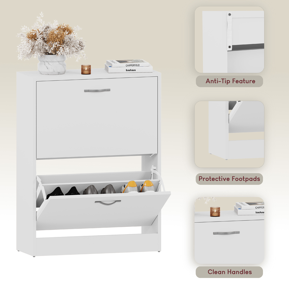 VIDA DESIGNS White 2-Drawer Shoe Cabinet Rack Image 8