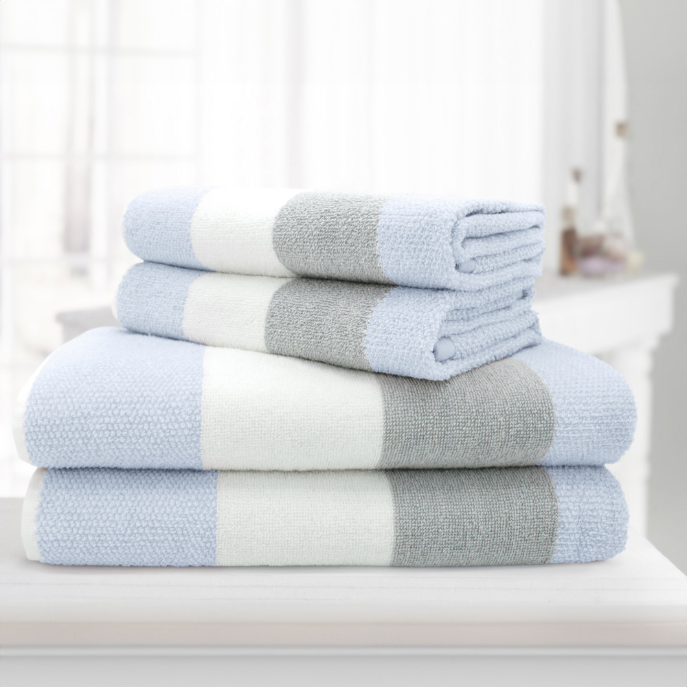 Velosso Weston Blue Strip Bath Towel Set of 2 Image 4