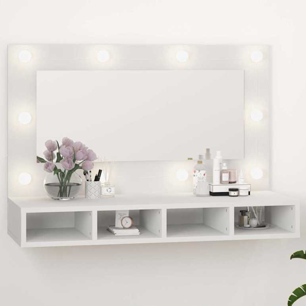 vidaXL 4 Open Shelf White LED Mirror Wall Mounted Bathroom Cabinet Image 1
