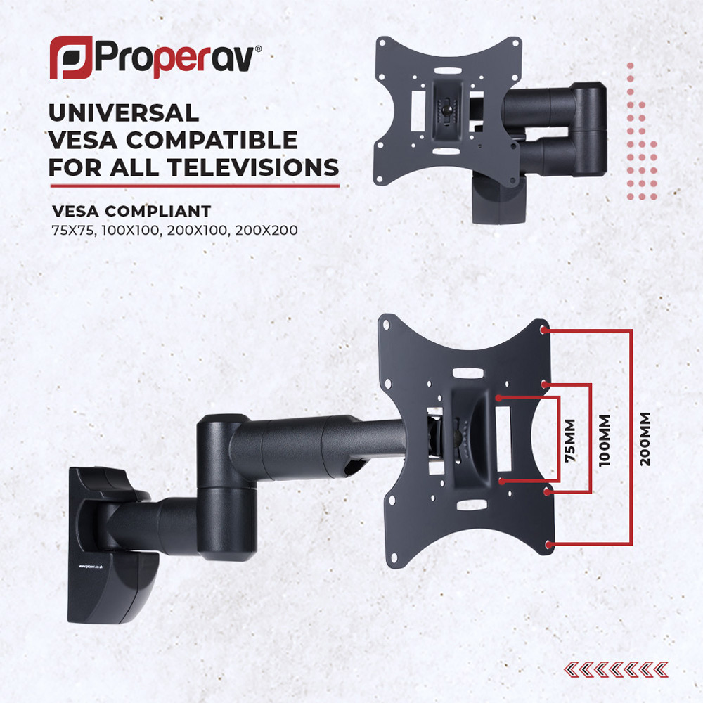 ProperAV Black 23 to 43 Inch Swing Arm Tilt and Swivel TV Bracket Image 5