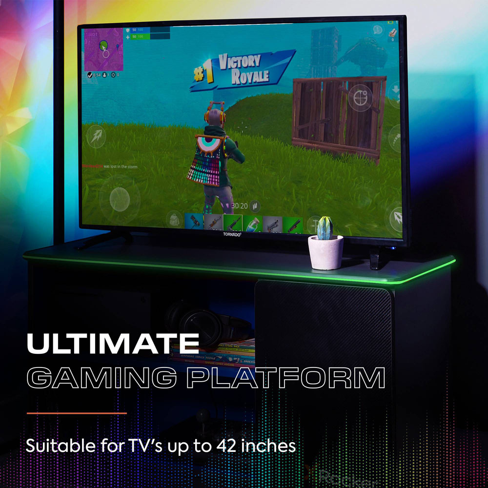 X Rocker Carbon-Tek Single Door 2 Shelf Grey and Blue TV Media Cabinet with Neo Fibre LED Light Image 5
