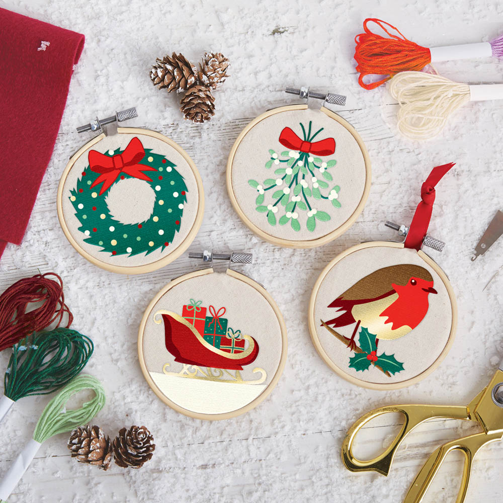 Sew & So On Multicoloured Merry and Bright Embroidery Hoop Decorations Set 8 inch Image 2