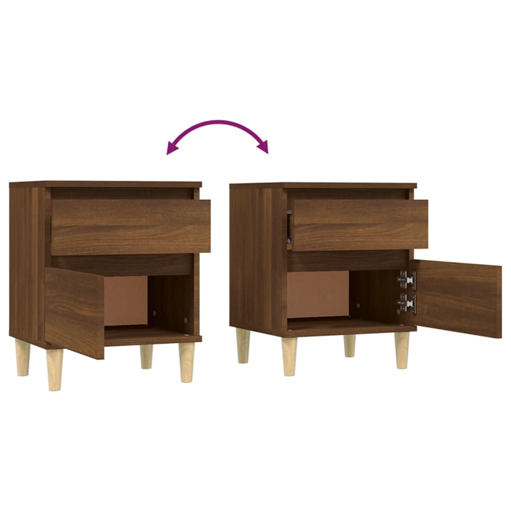 vidaXL Single Door Single Drawer Brown Oak Wooden Bedside Cabinet Image 6