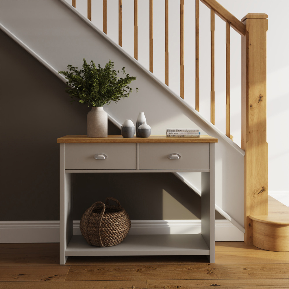 GFW Lancaster 2 Drawer Grey Console Table Image 8