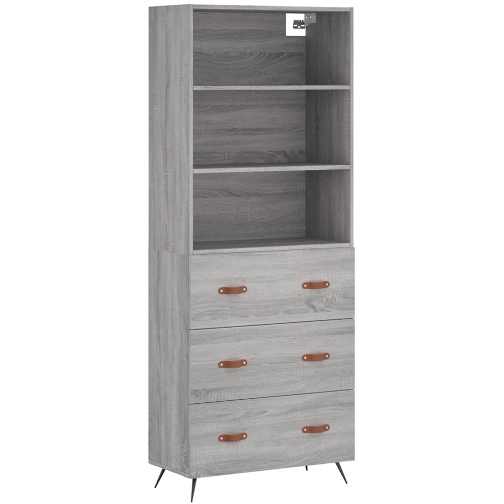 vidaXL 3 Drawer 3 Shelf Grey Sonoma Tall Highboard Image 2