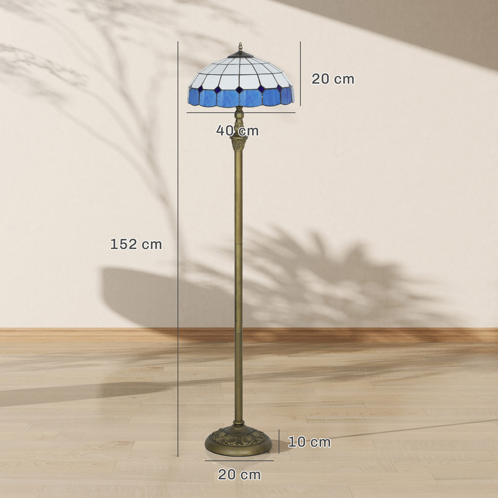 HOMCOM Blue Vintage Handcrafted Stained Glass Shade Floor Lamp Image 9