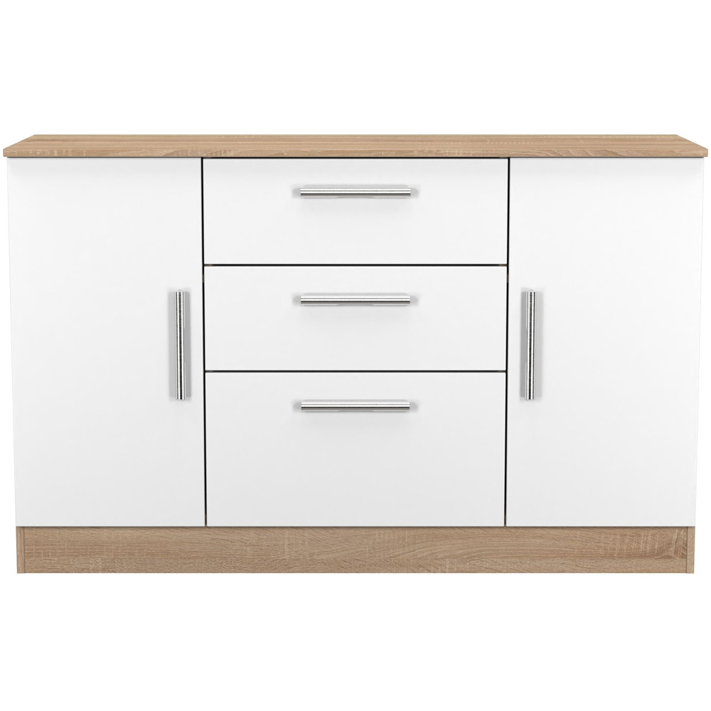 Crowndale Contrast 2 Door 3 Drawer White Matt and Bardolino Oak Sideboard Ready Assembled Image 7