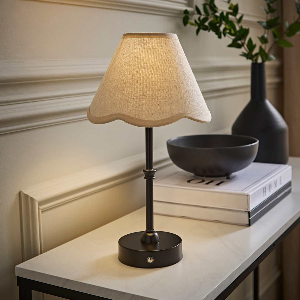 ValueLights Lowe Natural Scallop Flower Shade Black Rechargeable Table Lamp with Bulb Image 6