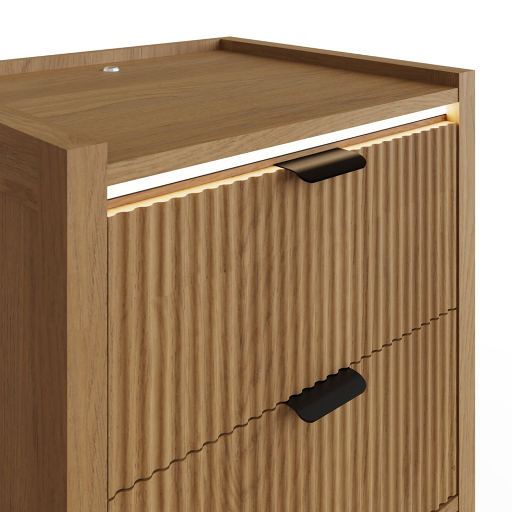 GFW Zion 2 Drawer Oak Ribbed Bedside Table with Ambient LED Image 7
