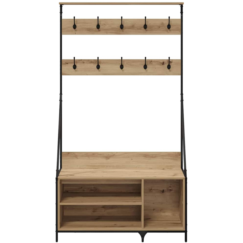 vidaXL 2 Shelf Artisan Oak Clothes Rack with Hanging Hooks Image 2