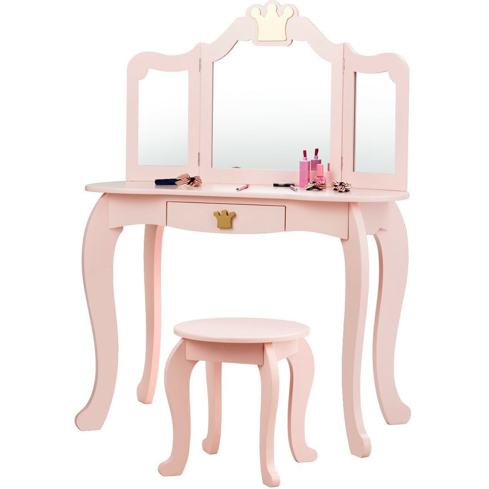 Costway Kids Dressing Table with Stool Image 2