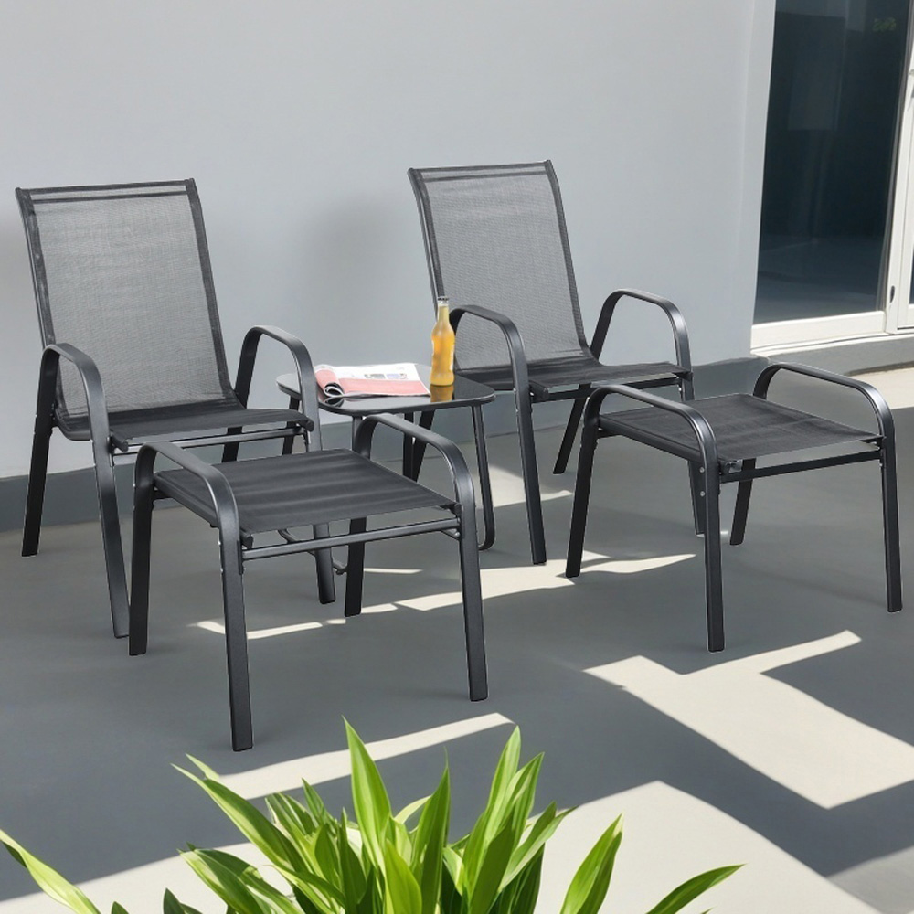 Outdoor Living Brooke 2 Seater Black Bistro Set with Foot Stools Image 1
