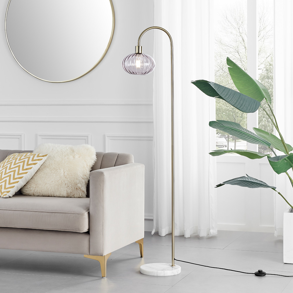 Furniturebox Evelyn Smoked Glass and White Floor Lamp Image 7