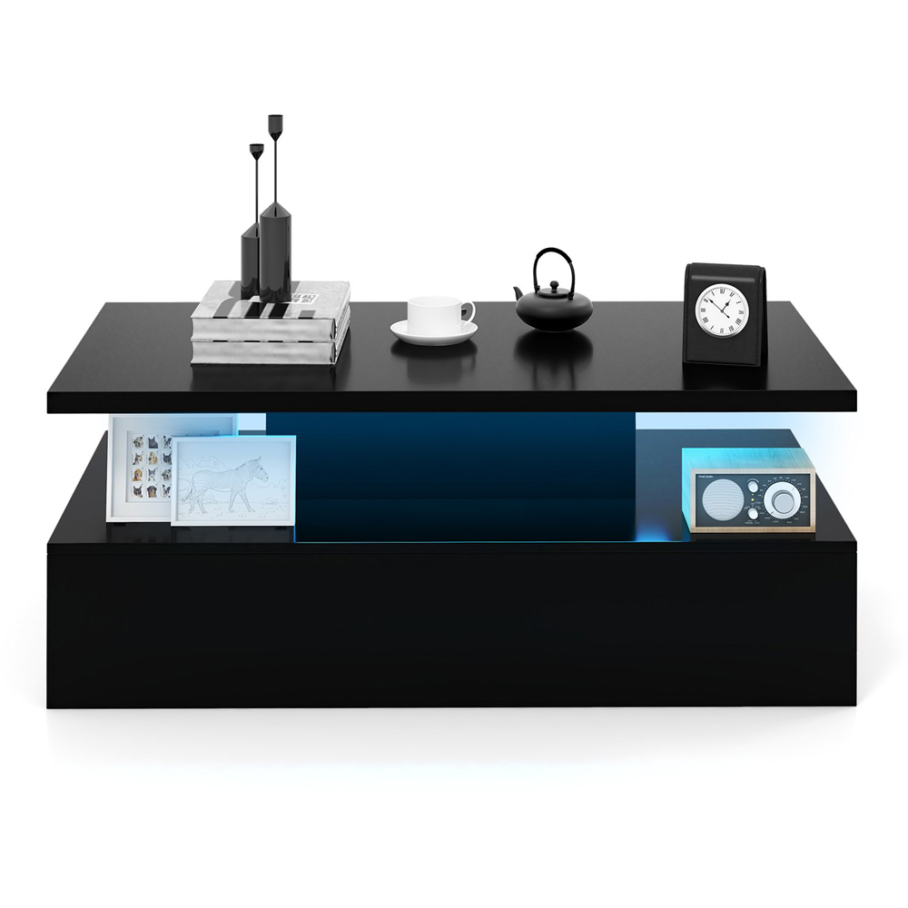 Costway High Gloss Black LED Coffee Table Image 2