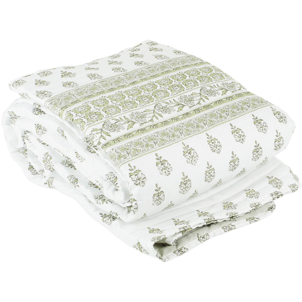 Samaira Printed Bedspread White and Sage Image 4