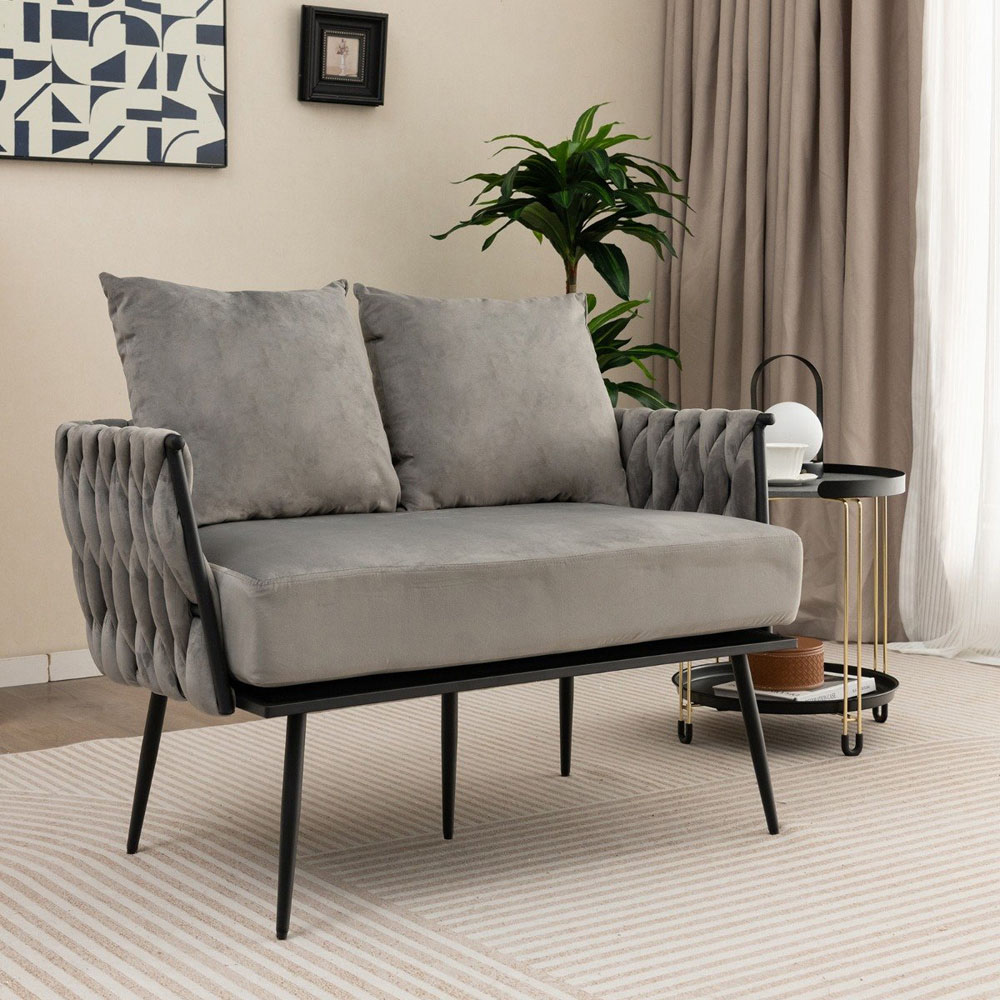 Costway 2 Seater Grey Loveseat Sofa Image 4