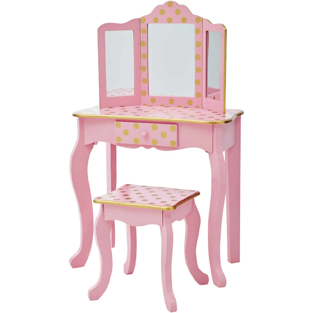 Teamson Kids Gisele Play Single Drawer Pink and Gold Polka Dot Prints Toy Vanity Set Image 3