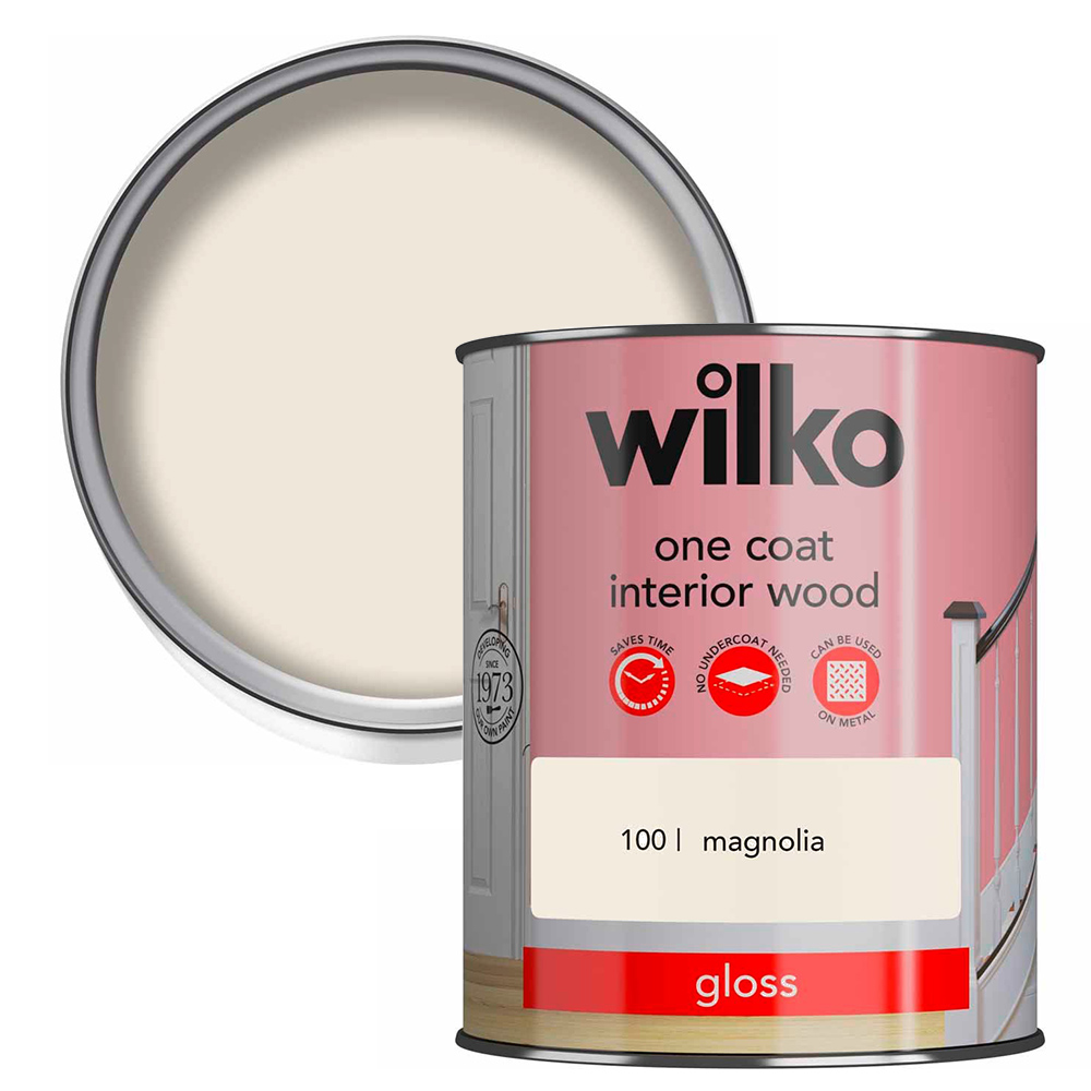 Wilko Interior Wood Magnolia Gloss One Coat Paint 750ml Image 1