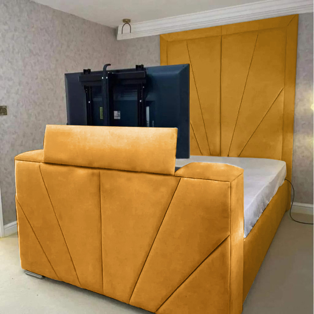 Eleganza Home Rosie Double Mustard Plush Velvet TV Bed Frame with Headboard Image